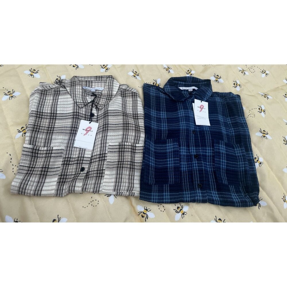 NWT The Nines by Hatch Maternity Pregnancy Bundle Plaid Short sleeve shirts Sz L